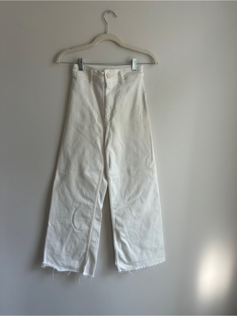 Zara White High-Rise Wide-Leg Cropped Jeans
